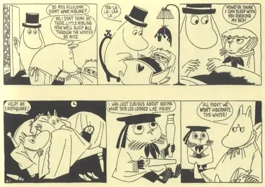 Excerpt from Moomin Winter featuring the word "nibling"