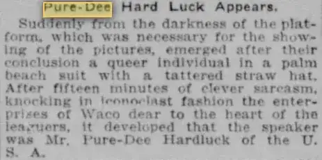 puredee from 1916 Waco Morning News