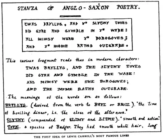 facsimile of gloss for Jabberwocky