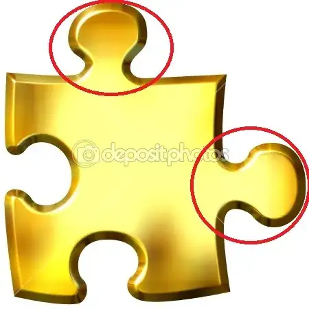 Puzzle piece with the questionable parts circled with red.