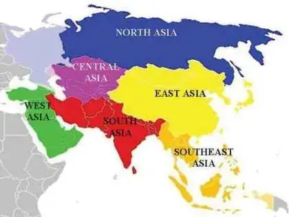 Color-coded map of Asian regions