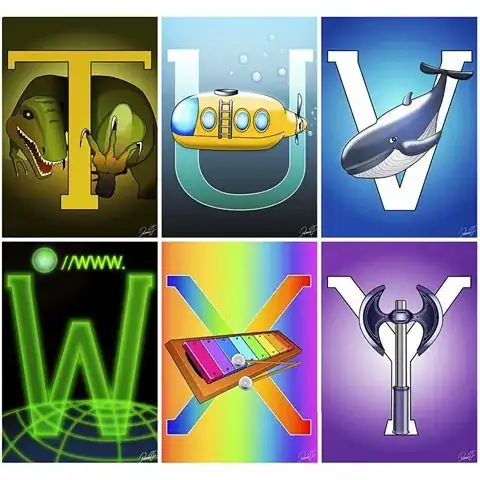 2x3 grid of letter-image pairs showing <code>T</code>-<code>Y</code>