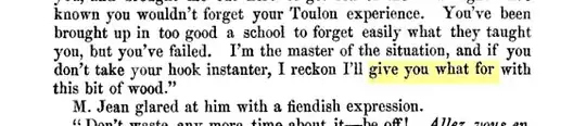 .. and if you don't take your hook instanter, I reckon I'll give you what for with this bit of wood.” 