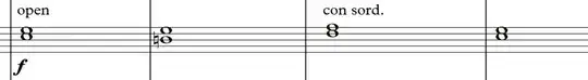 Violin passage with uninterrupted change to con sordino