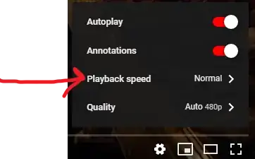 YouTube settings menu