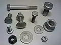 Zinc electrodes (a collection of galvanized hardware). The flat, circular washers with holes in their center would be a good choice for a lemon cell.