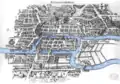 Pic 1: Map of old Konigsberg with rivers and bridges colorised