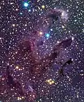 An infrared view of the pillars reveals different structures. Credit w:ESO
