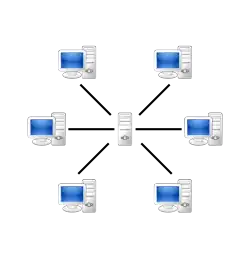 A diagram of a server-based computer network.