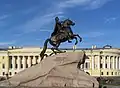 Bronze horseman statue on the Thunder Stone
