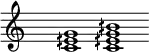 
\new Staff {
\hide Staff.TimeSignature \hide Staff.Stem \cadenzaOn
\accidentalStyle forget
\fixed c' {
<c eqs g>1 <c eqs g bqs>
}}
