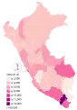 Confirmed cases of COVID-19 per 100,000 inhabitants by departments.