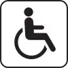Stylized icon of a person using a wheelchair