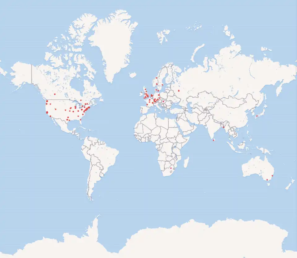 Countries in which people and organizations live, associated with the creation of programming languages (2017)