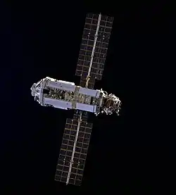 Zarya is seen by Space Shuttle Endeavour during STS-88 in December 1998. Credit: NASA STS-93 crew.{{free media}}