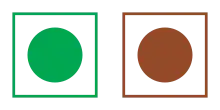 Green and red squares with circles in the middle of them