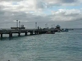 The Port of Oistins before the dive at 7 a.m. The ship takes crude oil from Barbados to Trinidad and returns added value refined fuels.