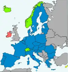 Map of Schengen area participants